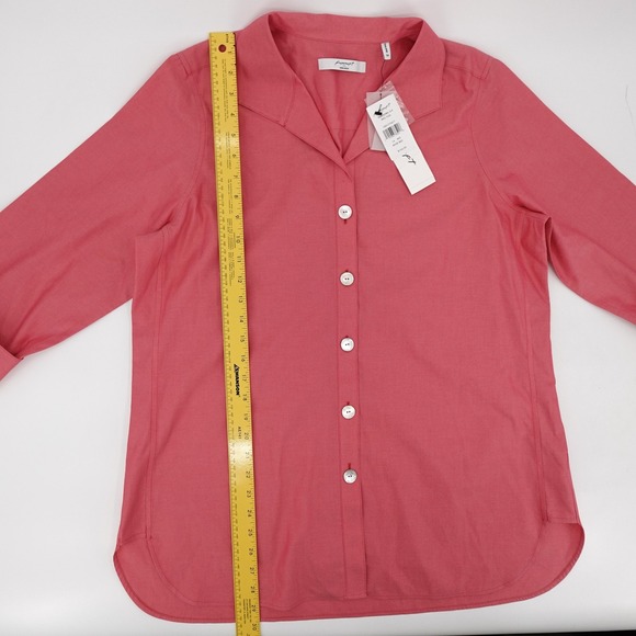 Foxcroft Shirt Womens 14 Red Pandora 3/4 Sleeve Button Front Designer - Picture 6 of 12